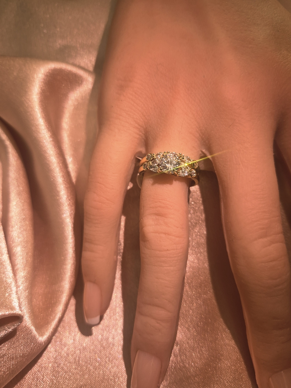 Elegant 14k Gold Plated Couple Ring Solitaire and Marquise Band Ring - Gold